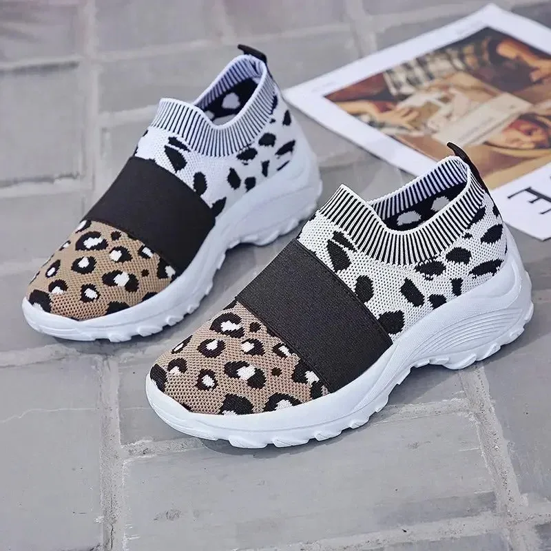 Breathable Leopard Print Mesh Sneaker Shoes
